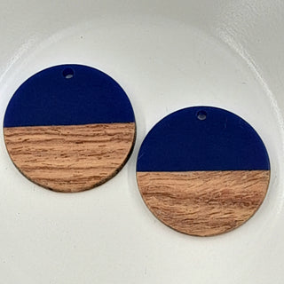 Wood & Resin Flat Round Disc Navy Blue
