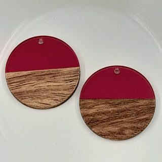 Wood & Resin Flat Round Disc Dark Hot Pink