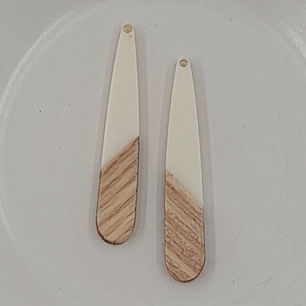 Wood & Resin Long Flat Teardrop Shape Cream