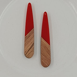 Wood & Resin Long Flat Teardrop Shape Crimson Red