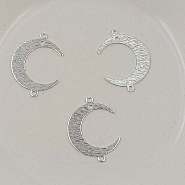Earring Component - 3-Hole Crescent Moon Shaped Silver