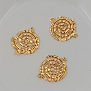 2- Hole Connector - Flat Spiral Shaped Textured Gold