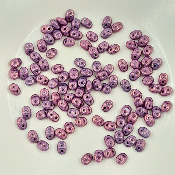 Czech Superduo Beads Pink Purple 7.5gm Bag