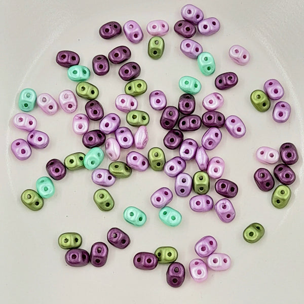 Czech Superduo Beads Spring Violets Mix 7.5gm Bag