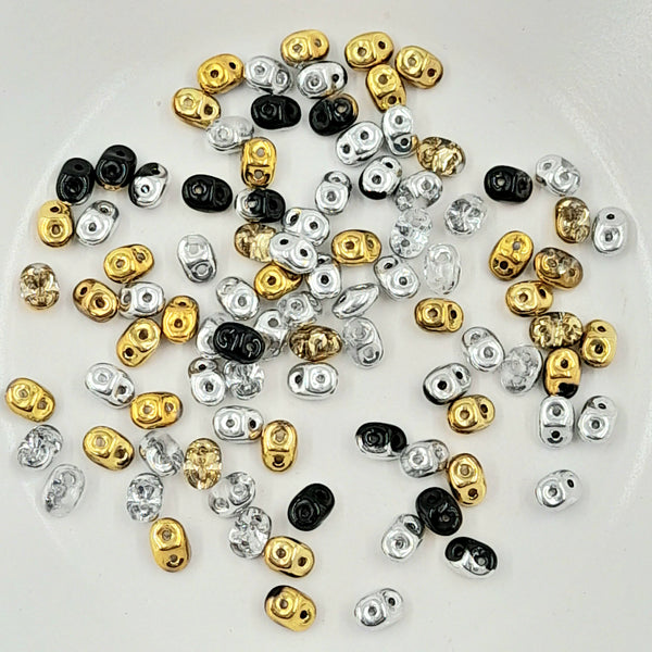 Czech Superduo Beads Silver Gold Variegated Mix 7.5gm Bag