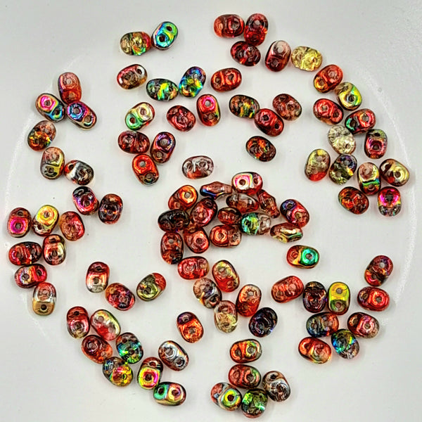 Czech Superduo Beads Crystal Red Yellow 7.5gm Bag