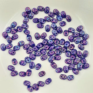 Czech Superduo Beads Nebula Purple Royal Blue 7.5gm Bag