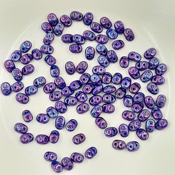 Czech Superduo Beads Nebula Purple Royal Blue 7.5gm Bag