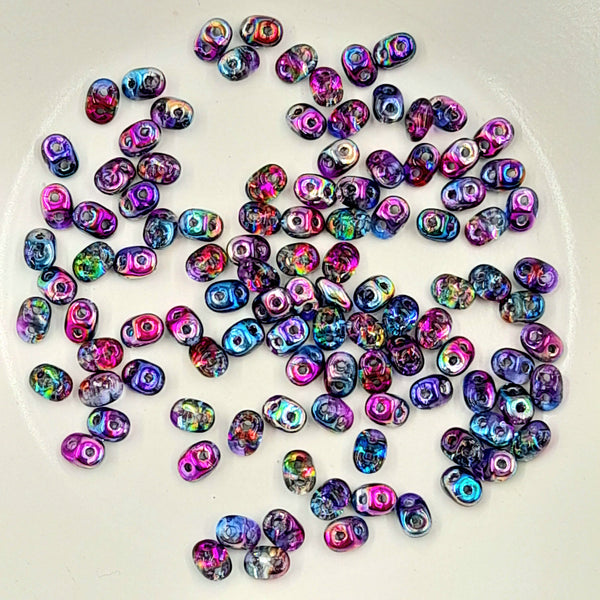 Czech Superduo Beads Crystal Magic Blue Pink 7.5gm Bag