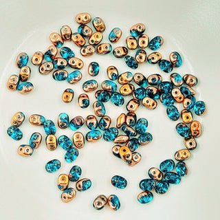 Czech Superduo Beads Aqua Capri Gold 7.5gm Bag