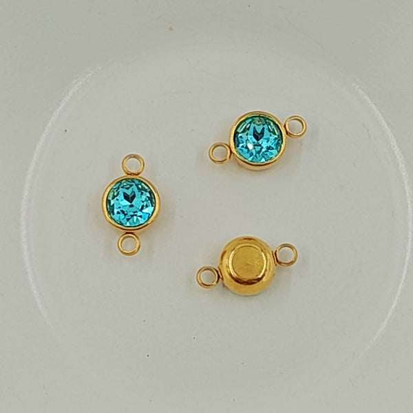 2-Hole Connector - Gold Set With Large Faceted Glass Aquamarine