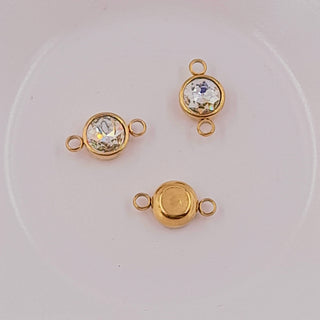 2-Hole Connector - Gold Set With Large Faceted Glass Clear AB