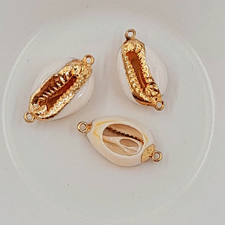 2-Hole Connector - Gold Cowrie Shell