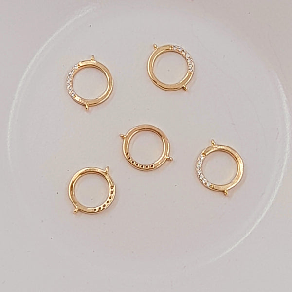 2-Hole Connector - Gold Ring With Cubic Zirconias