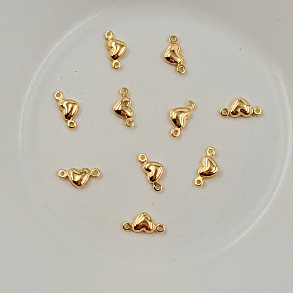 2-Hole Connector - Gold Tiny Heart