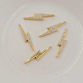 2-Hole Connector - Gold Lightning Bolt With Cubic Zirconias