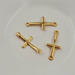 2-Hole Connector - Gold Long Curved Cross