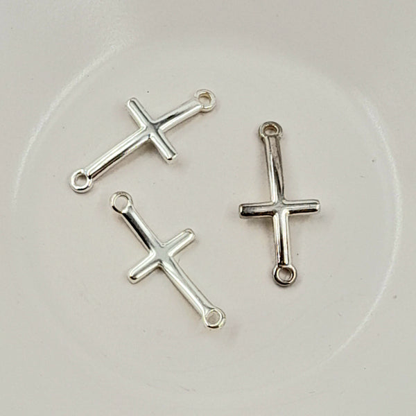 2-Hole Connector - Silver Long Curved Cross