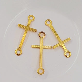 2-Hole Connector - Gold Long Curved Cross