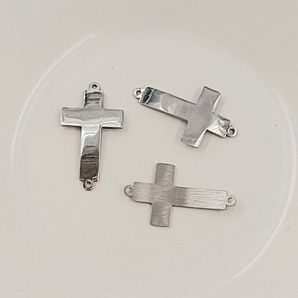 2-Hole Connector - Silver Fat Cross