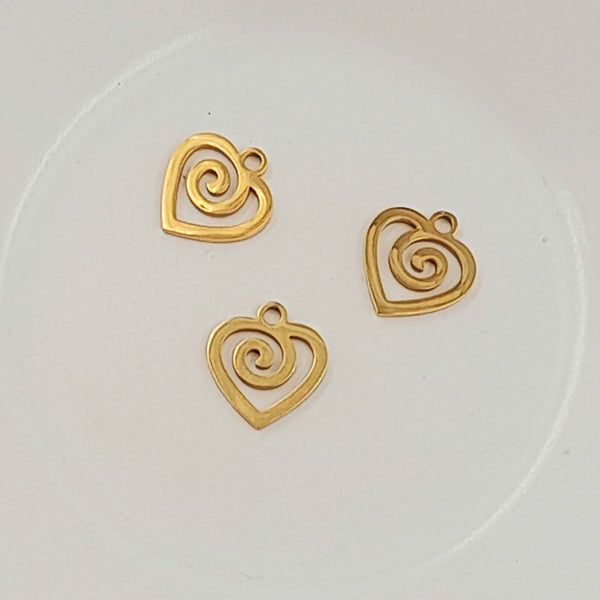 Charm - Gold Heart With Spiral