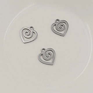 Charm-Silver Heart With Spiral