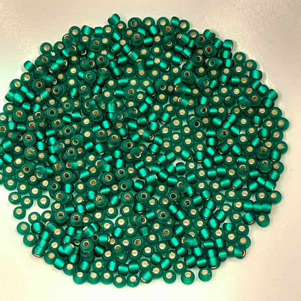 Miyuki Seed Beads Size 8 Matte Silver Lined Emerald 7.5gm Bag