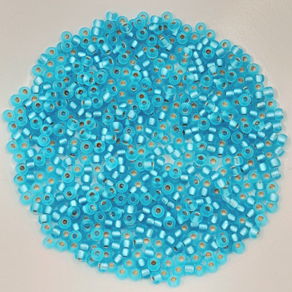 Miyuki Seed Beads Size 8 Matte Silver Lined Aqua 7.5gm Bag