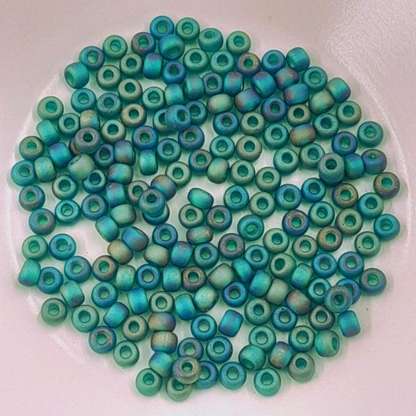 Miyuki Seed Beads Size 6 Matte Transparent Emerald Green AB 7.5gm Bag