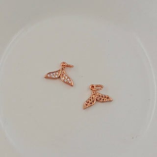 Charm - Rose Gold Whale Tail With Cubic Zirconias