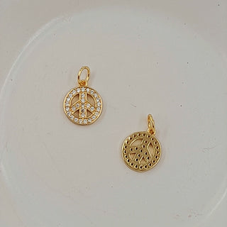 Charm - Gold Peace Sign With Cubic Zirconias