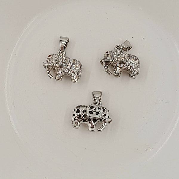 Charm - Silver Elephant With Cubic Zirconias