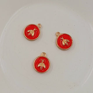 Charm - Red Enameled Disc With Bee