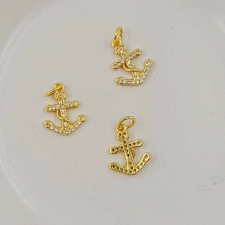 Charm - Gold Anchor With Cubic Zirconias