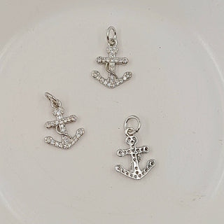 Charm - Silver Anchor With Cubic Zirconias