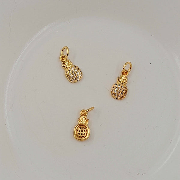 Charm - Gold Pineapple With Cubic Zirconias