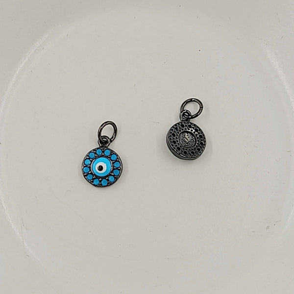 Charm - Gunmetal Evil Eye With Blue Enamel & Blue Cubic Zirconias