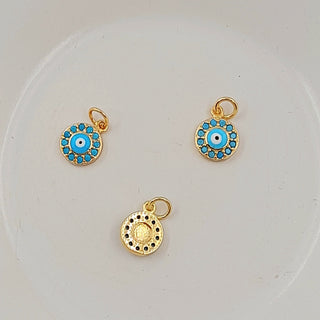 Charm - Gold Evil Eye With Blue Enamel & Cubic Zirconias