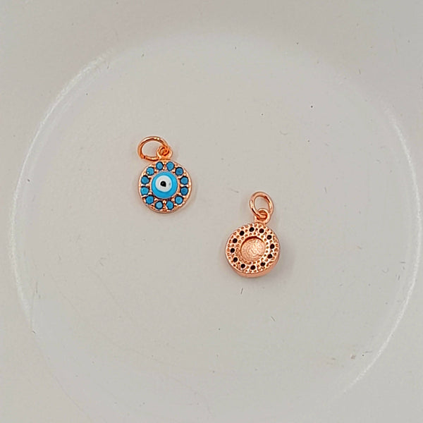 Charm - Rose Gold Evil Eye With Blue Enamel & Cubic Zirconias