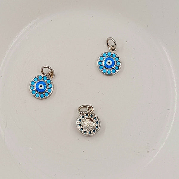 Charm - Silver Evil Eye With Blue Enamel & Blue Cubic Zirconia