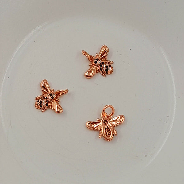 Charm - Rose Gold Bee With Cubic Zirconias