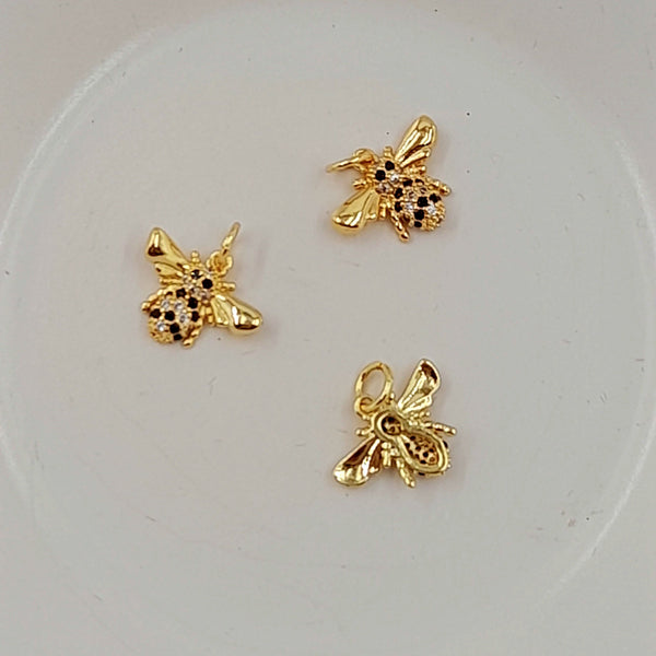 Charm - Gold Bee With Cubic Zirconias