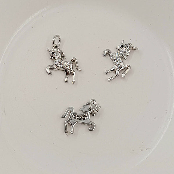 Charm - Silver Unicorn With Cubic Zirconias