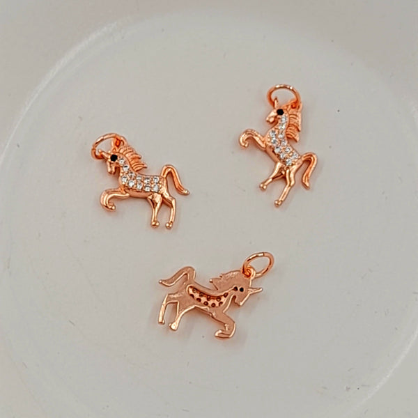 Charm - Rose Gold Unicorn With Cubic Zirconias