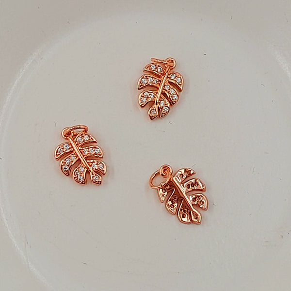 Charm - Rose Gold Monstera Leaf With Cubic Zirconias