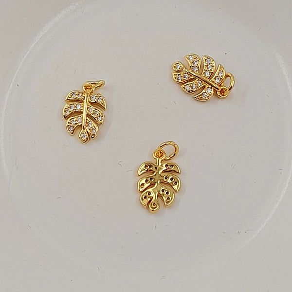 Charm - Gold Monstera Leaf With Cubic Zirconias