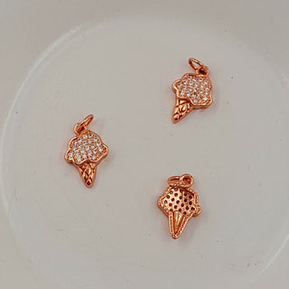 Charm - Rose Gold Ice Cream Cone With Cubic Zirconias