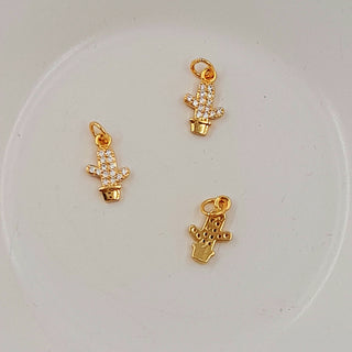 Charm - Gold Cactus With Cubic Zirconias