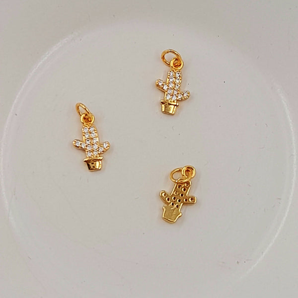 Charm - Gold Cactus With Cubic Zirconias