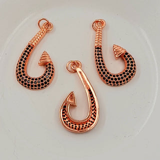 Pendant - Rose Gold Hook With Black Cubic Zirconias